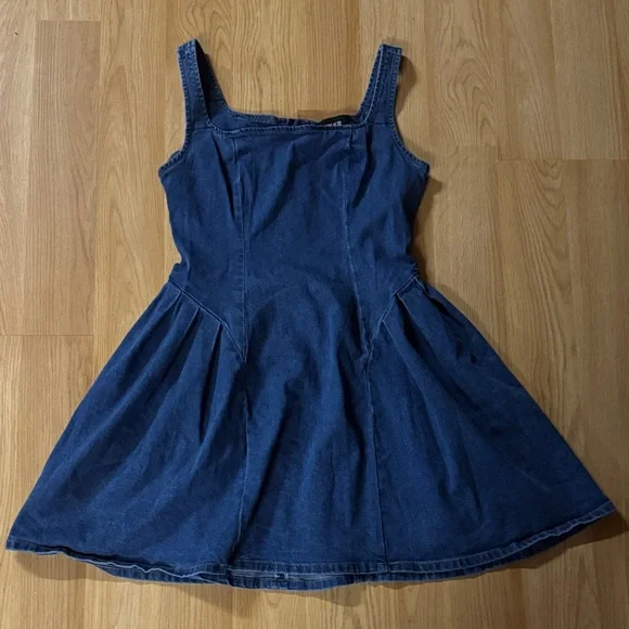 Cider Size Medium M Denim Square-Neck Mini Dress stretch - Picture 8 of 13